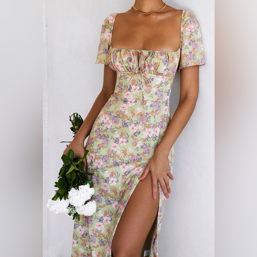 House of CB TALLULAH Peony Print Puff Sleeve Midi Sundress L Cottagecore Peasant - Picture 6 of 16